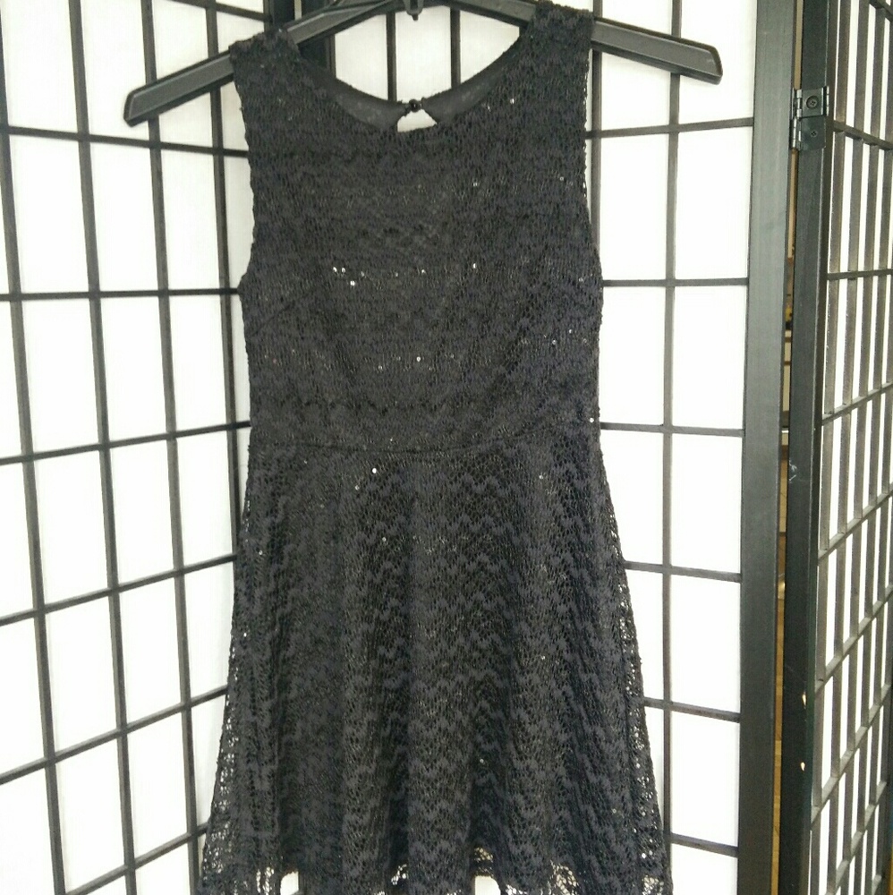 Crochet Sequin Keyhole Back Skater Dress